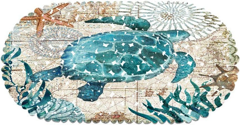 MOLFUJ Non Slip Sea Turtle Bathtub Mat with Suction Cups, Oval Pebble Shower