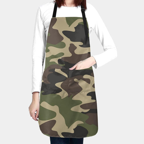Green Camo Waterproof Apron With 2 Pockets Amy Camouflage Kitchen Chef Aprons Bibs For Grooming Cooking Baking Painting Gardening