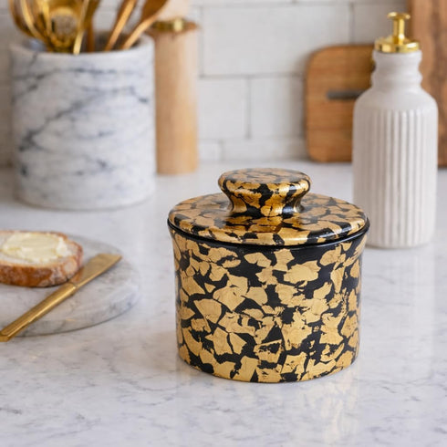 ARTE XICO HANDMADE Countertop Handmade Butter Crock, Blown Glass Butter Dish with Lid, Elegant Butter Keeper for (Gold)