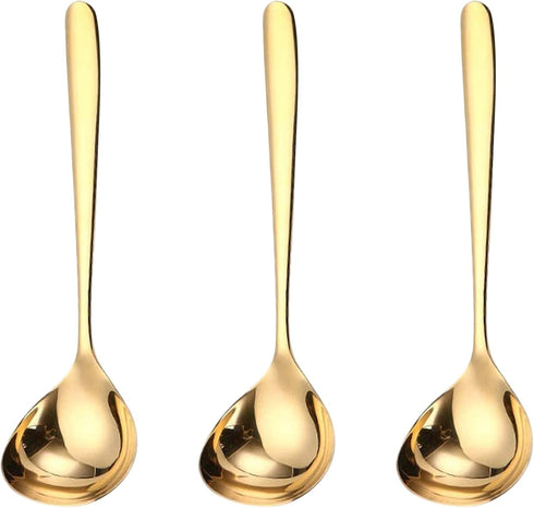 GuDoQi Soup Ladle, 3 Pack Durable 304 Stainless Steel with Polished Titanium Plated Big Volume Soup Spoon, Kitchen