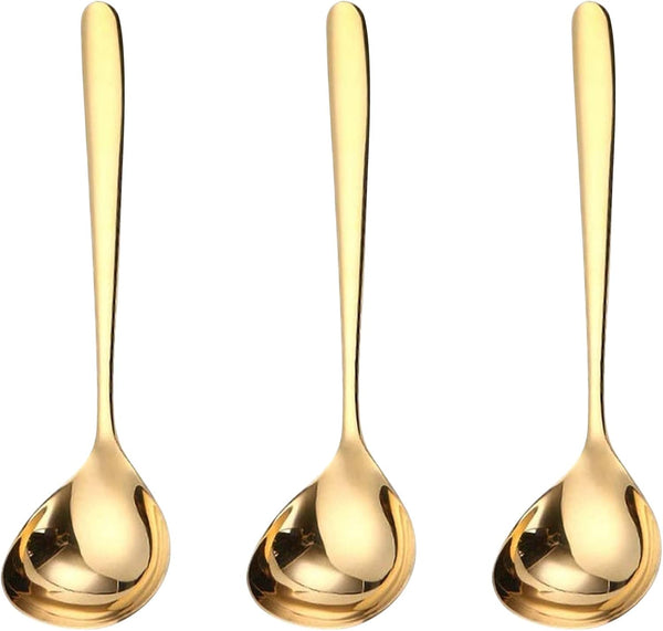 GuDoQi Soup Ladle, 3 Pack Durable 304 Stainless Steel with Polished Titanium Plated Big Volume Soup Spoon, Kitchen