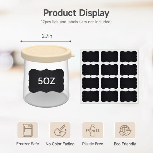 12 Pack 5oz Sophico Oui Yogurt Jar Lids Silicone, Leak Proof Covers Fit For Oui Glass Jar with Bottle Labels, Airtight