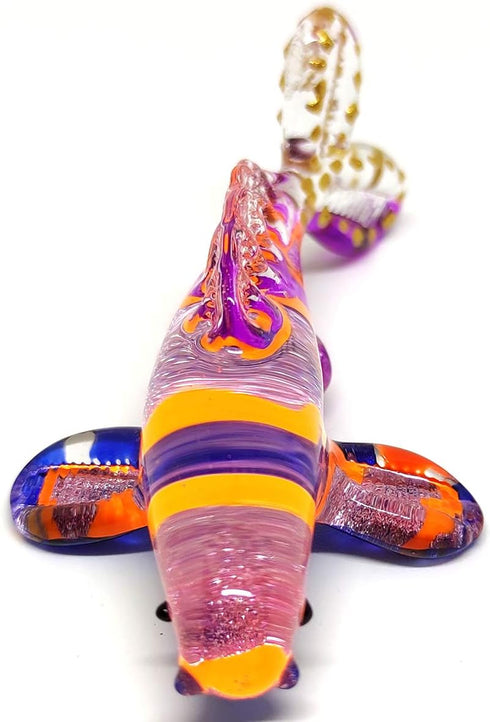 Japan Carp Koi Fish Miniature Figurines - Hand Blown Glass Art Collectible Decor (Purple Orange)
