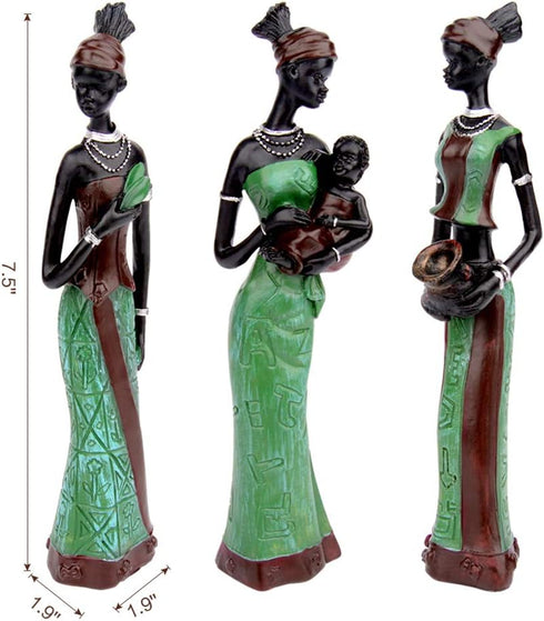 CYYKDA 3PACK Vintage African Statue, Hand Sculpture African American Figurines, Exotic Tribal Lady Art Piece for Home