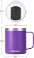 SUNWILL Insulated Coffee Mug with Lid, Travel Tumbler with Handle, 14 oz Stainless Steel Cup for Camping, Office, Home,