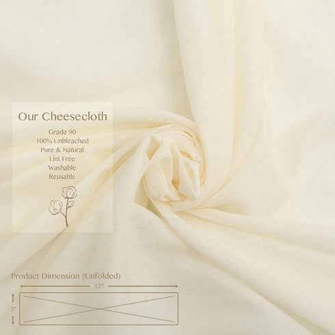 Cheesecloth Grade 90 - 36 Sq Feet, Reusable, 100% Unbleached Cotton Fabric for Cooking