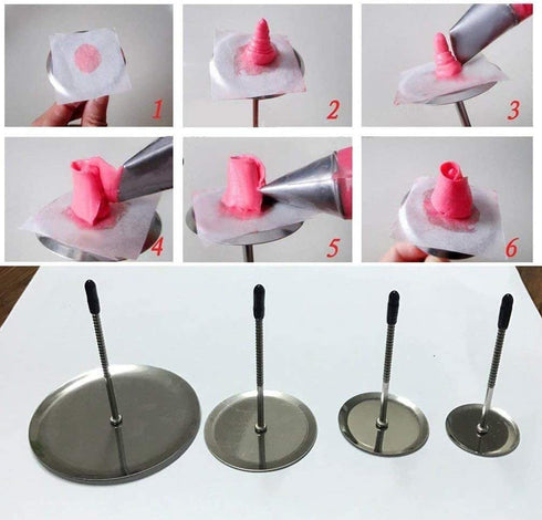 Stainless-Steel Cake Decor Baking Tools for Icing Flowers, 2 Flower Lifters and 4 Flower Nails