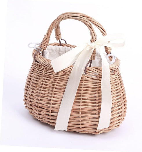 CHILDWEET Woven Flower Basket, Rattan Picnic Basket, Fruit Storage, Woven Pantry Organizer, Hand Basket
