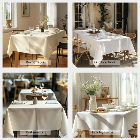 Encasa Table Cloth, 56x91 in Cotton Canvas Fabric, Sage Green Solid Color, Machine Washable Dining Tablecloth