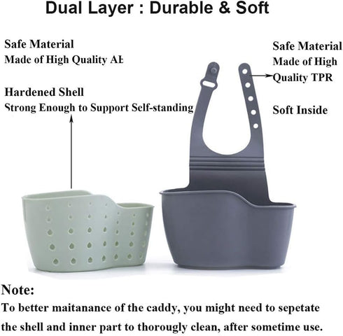 EC ELEGANTCHARM Kitchen Sink Caddy Sponge Holder Silicone Plastic Soap Holder Hanging Ajustable Strap Faucet Caddy