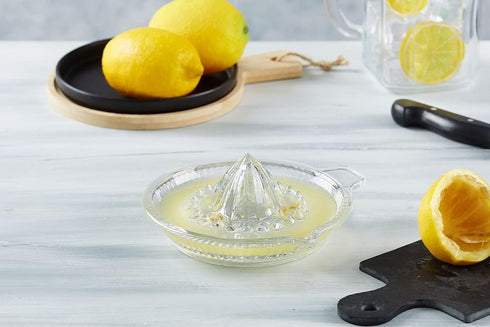 Glass Lemon Juicer, Manual Squeezer for Small Citrus with Handle and Pour Spout, 2.02oz
