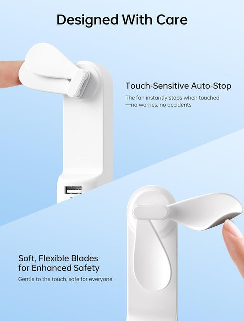 JISULIFE Handheld Mini Fan, 3 IN 1 USB Rechargeable Portable Fan with Power Bank, Flashlight, White