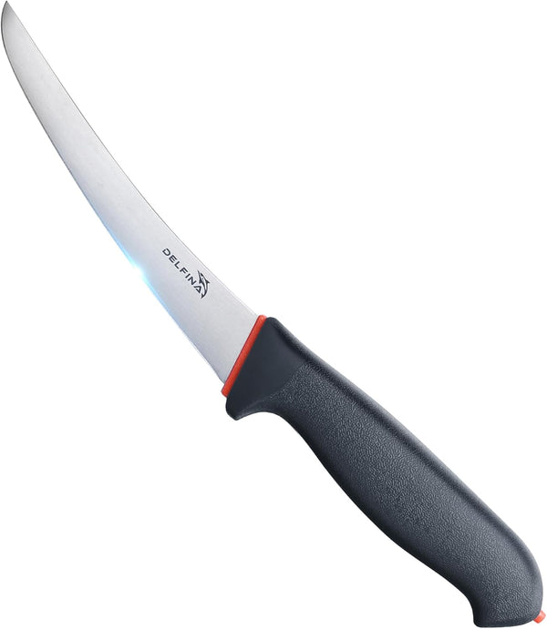 DELFINA 6 Inch Boning Knife for Meat Cutting, Semi-flexible Curved Blade, Premium Stainless for Kitchen