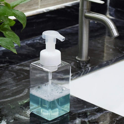 UUJOLY Foaming Soap Dispenser, 450ml (15oz) Refillable Pump Bottle for Liquid Soap, Shampoo, Body Wash (2 Pcs) Clear