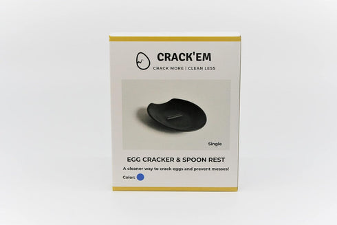 Crack'em Egg Cracker & Spoon Rest (Cobalt Blue) - Perfectly Cracks Eggs & Contains Messes, Easy to Use