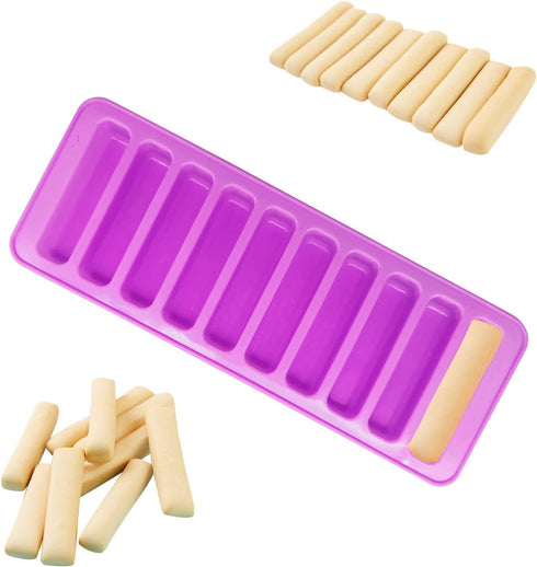 Long Strips Silicone Mold, Finger Shaped Cookie Molds, 2 PCS-10 Cavity Chocolate Rectangular Cereal Bar Molds, Ice Cube