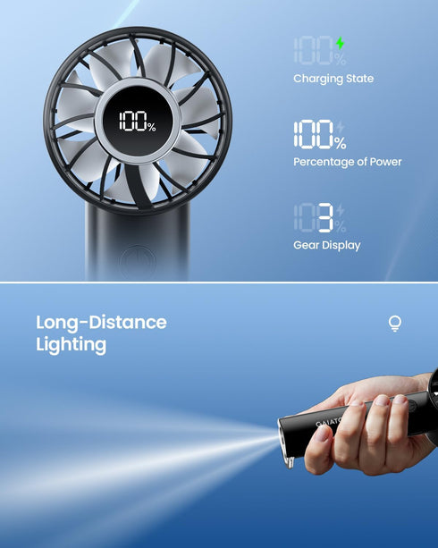 Gaiatop Portable Mini Fan, Handheld Personal Fan with LED Display, 3 Speeds, 2000mAh USB Rechargeable Battery