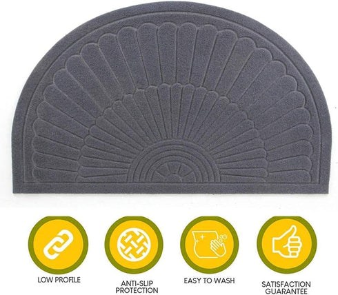 Half Round Doormat, Gray, 30x18 inches, Non Slip, High Traffic Absorbent Indoor Outdoor Rug