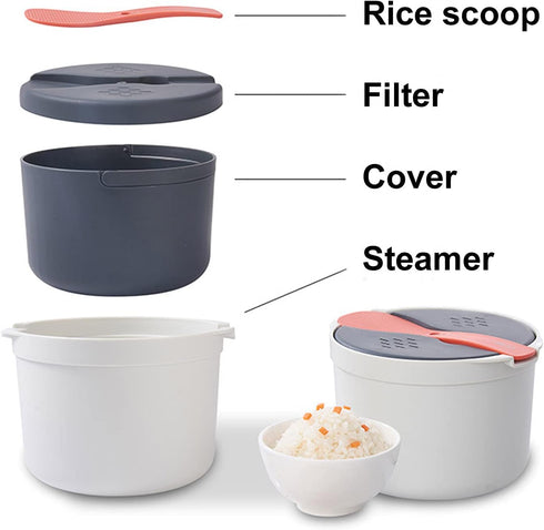 Microwave Rice Cooker,Microwave Rice and Pasta Cooker with Rice Spoon Easy Cooking or Reheating Set, Red by Duokon
