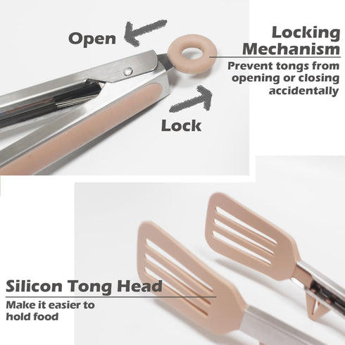 12" Kitchen Tongs for Cooking, Food Grade Serving Tongs Set of 3 with Silicone Tips, Pink