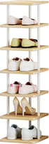 AZERPIAN Shoe Rack (7 Tier) - Vertical Storage Organizer, Narrow Metal Slim Shelf for Closet, Entryway, Bedroom, White