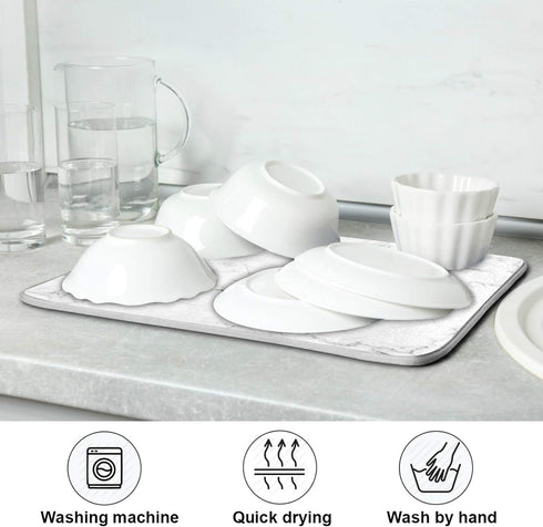 White Marble Dish Drying Mat, Gold Absorbent Microfiber Drying Rack Pads 16x18 inch for Kitchen Countertop