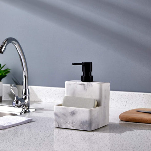 zccz Soap Dispenser with Sponge Holder, Marble Look Liquid Hand and Dish Soap Dispenser Pump Bottle for Kitchen Sink