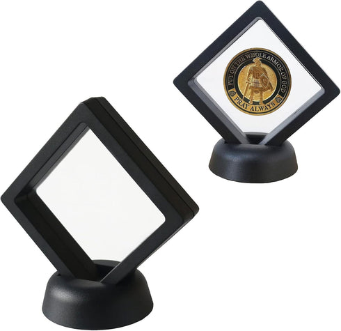 Set of 2 Challenge Coins Display Stand, 3D Floating Clear Case for Jewelry, Specimen, Military Medal