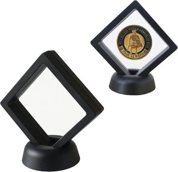 Set of 2 Challenge Coins Display Stand, 3D Floating Clear Case for Jewelry, Specimen, Military Medal