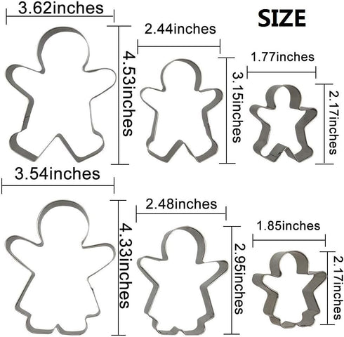 Gingerbread Man and Woman Cookie Cutters Set, 6 pcs Stainless Steel Baking DIY Molds