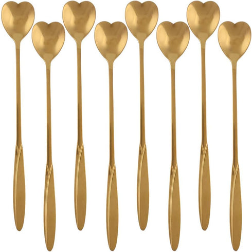 Falytemow 8pcs Gold Heart Shape 304 Stainless Steel Spoons for Coffee, Tea, Dessert, Mixing
