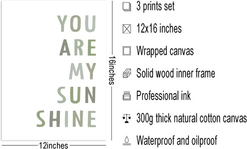 Aglcatie Set 4 12x16 Boho Wall Art of Sage Green Nursery Wall Decor You Are My Sunshine Canvas Painting Prints Daisy