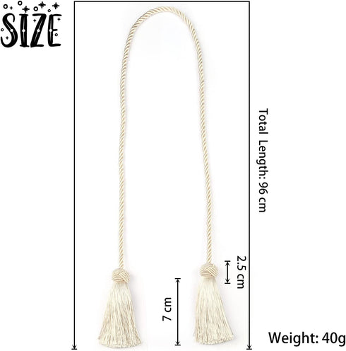 BEL AVENIR 4 Pack Handmade Curtain Tiebacks with Tassel, Decorative Curtain Holdbacks (Beige, 4 Pack)