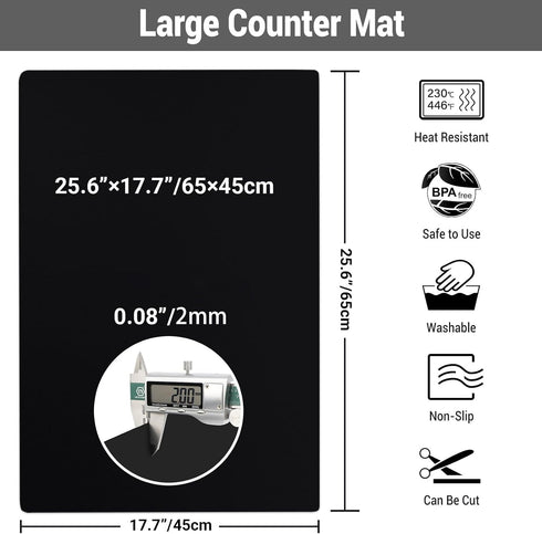 Ewen 25.6x17.7 Inch Large Silicone Kitchen Counter Mat, 2MM Thick Heat Resistant Protector for Appliances