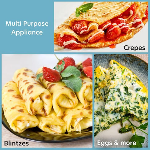 12" Non-Stick Electric Griddle & Crepe Maker, Dual Use Hot Plate with Batter Spreader