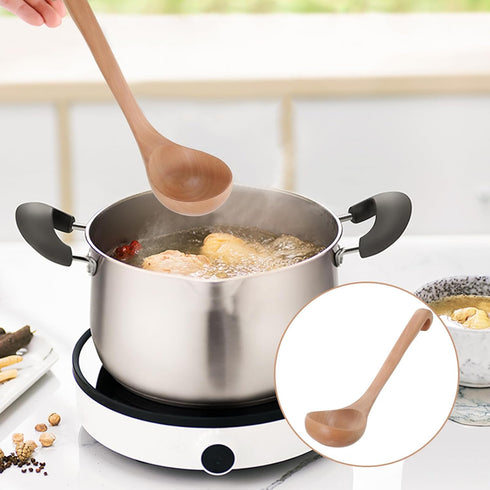 Alipis 2pcs Long Handle Spoon with Hook, Japanese Bamboo Spoons for Ramen, Vintage Acacia Ice Cream Scoop