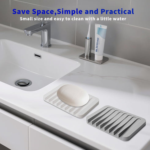 Eduftis 2Pcs Self Draining Soap Dishes, Soap Dish for Bathroom Sink, Premium Silicone Soap Holder, Bathroom, Kitchen