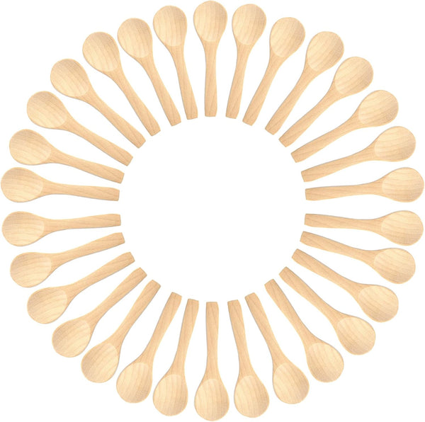 Small Mini Wooden Spoons 50 PCS for Body Scrubs, Sugar Scrubs, Spices, Ice Cream, Bath Salts, 3.93 Inch