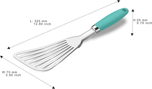 304 Stainless Steel Fish Spatula, Non-Slip Ergonomic Handle Slotted Spatula in Aqua Sky