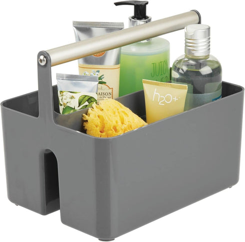 mDesign Plastic Shower Caddy Storage Organizer Utility Tote - Divided Bin for Bathroom, Dorm, Kitchen, Dark Gray