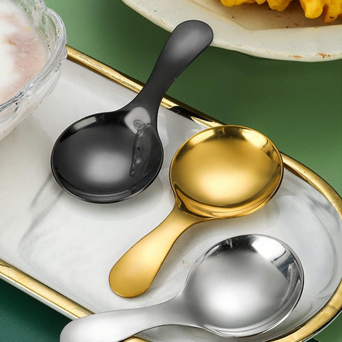 6PCS Stainless Steel Dessert Tasting Spoons, Short Handle Thickened Small Round Spoon for Home Kitchen Restaurant