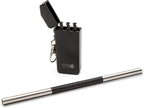 STRO Portable Reusable Metal Straw with Travel Case & Cleaning Brush, Stainless Steel Drinking Straw