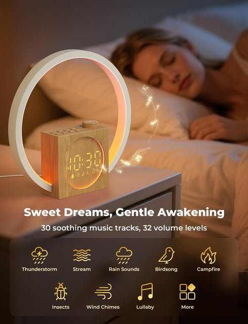30 LIORQUE Sunrise Alarm Clock, Wake up Light with White Noise for Heavy Sleepers, Adjustable Sleep Timer