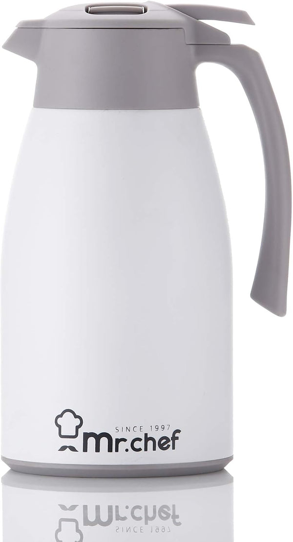 SINCE 1997 MR.CHEF 51Oz Thermal Coffee Carafe, Insulated Stainless Steel for Keeping Hot, White