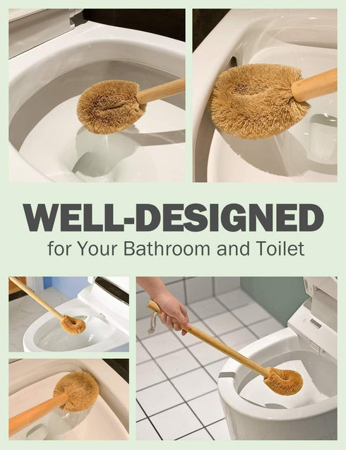 Updated Modern Toilet Bowl Brush, Natural Coconut Fiber Brush Head with Beechwood Handle, Eco-Friendly