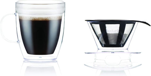 Bodum 12oz Pour Over Coffee Dripper Set - BPA-Free Plastic, Clear, with Double Wall Mug and Reusable Filter