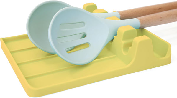 Large Silicone Spoon Rest - Cooking Utensil Holder with Drip Pad Walls, BPA-Free Spatula Rest for Kitchen Countertop