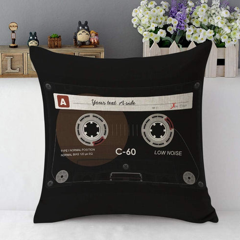 Mugod Retro Audio Cassette Throw Pillow, 80s Music Record Player Cushion Cover, 18x18 Inch for Home Decorative