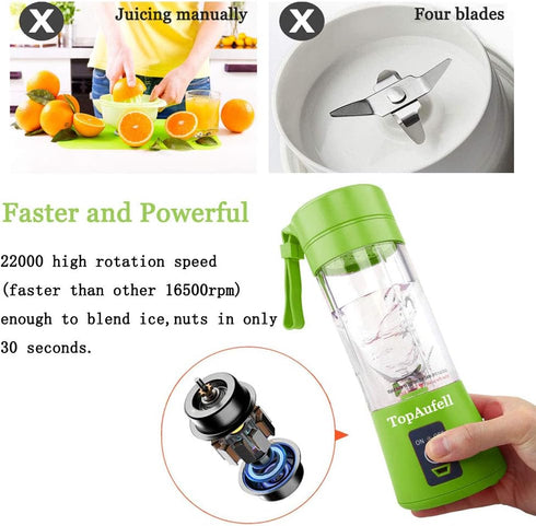 Portable Blender, 380ML Mini Mixer for Smoothies and Milkshakes, USB Rechargeable, Handheld, Green