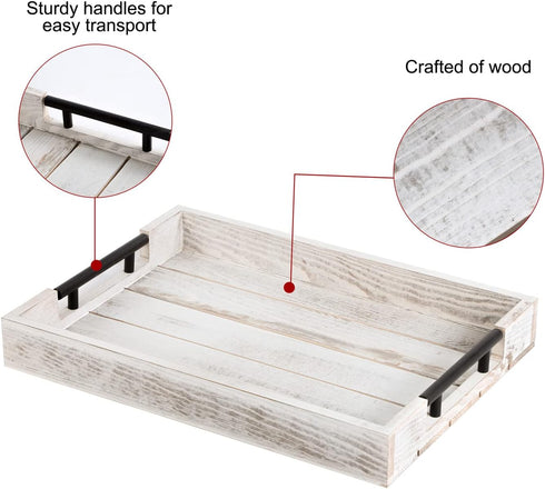 4 Wooden Serving Ottoman Tray With Coasters, Breakfast Tray With Handles, Home Decor for Living Room, Coffee Table